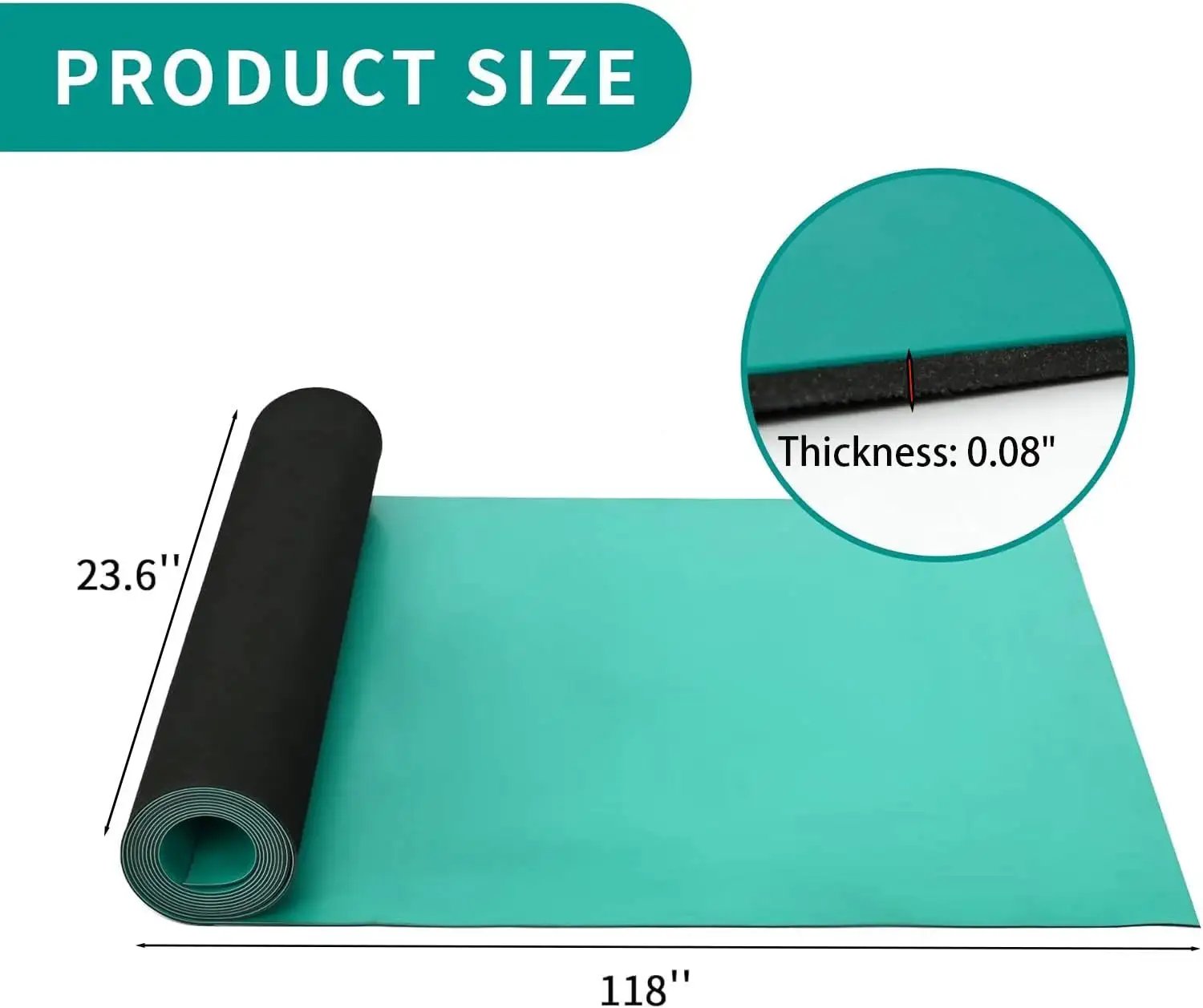 Large ESD Grounding Desk Mat Roll 23.6 By 118 Inches High Temperature Anti Static Rubber Pad on display showing size and thickness.