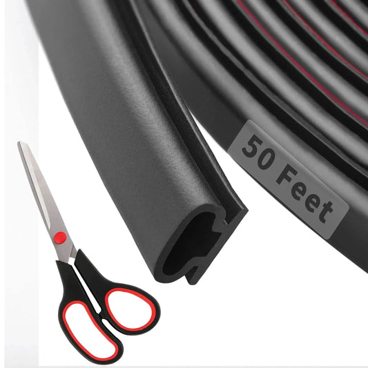 50 Feet D Shape Rubber Door Weather Stripping Seal With Self Adhesive Backing Easy Cut To Size Includes Tailor Scissors Black