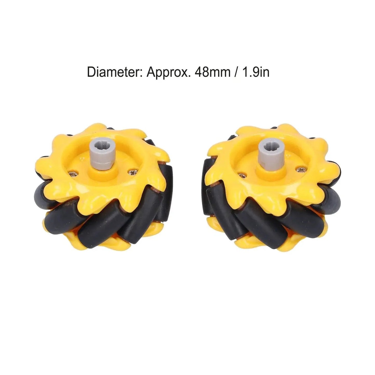 Ultra Smooth Mecanum Wheels For Smart Robot Car Omni Directional Movement ABS Rubber 48mm Wheels Compatible With TT Motor And Building Blocks Left Right Pair DIY Robotics Kit For Pros By Fuchooky - two yellow and black 48mm wheels