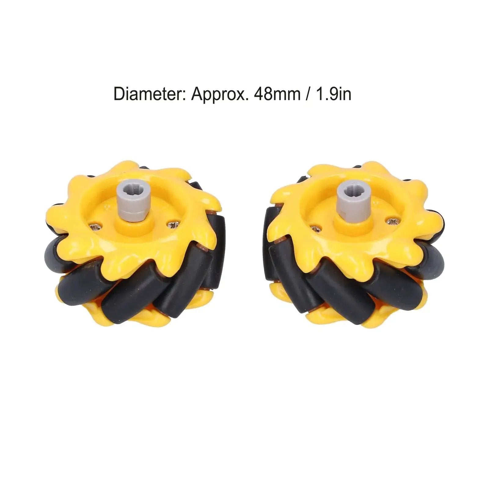 Ultra Smooth Mecanum Wheels For Smart Robot Car Omni Directional Movement ABS Rubber 48mm Wheels Compatible With TT Motor And Building Blocks Left Right Pair DIY Robotics Kit For Pros By Fuchooky - two yellow and black 48mm wheels