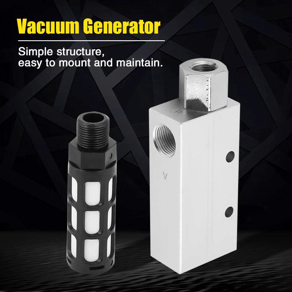 CV-20HS Vacuum Generator Pneumatic Exhaust Air Ejector With Silencer Aluminum Alloy Build For Sturdy Duty Precision Threads
