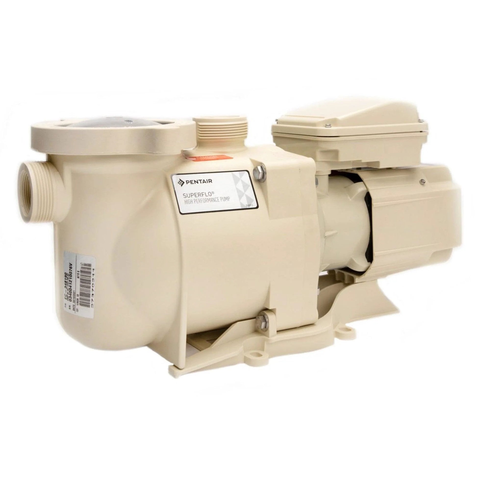 Whisper Quiet 1HP EC Pool Pump With Unionized Fittings And Cam And Ramp Lid Heavy Duty 56 Square Flange Motor Integral Volute And Noise Reducing Pot Beige Finish For Low Noise And Smooth Water Flow