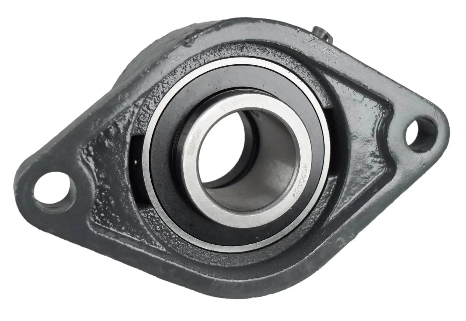 1-1/2 In Two Bolt Flange Bearing With Lock Collar Cam Lock Eccentric Inner Ring Cast Iron Housing Grease Zerk Shaft Mount