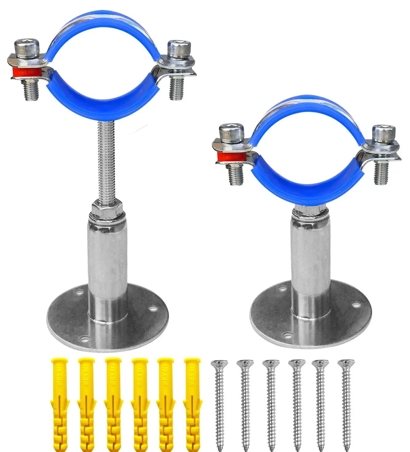 Stainless Steel 304 Wall And Ceiling Pipe Mounts Two Pack, Adjustable Pipe Clamps And Hangers For 48 To 51 Mm OD Pipes, Height Adjustable 50 To 100 Mm, Corrosion Resistant For Humid Environments
