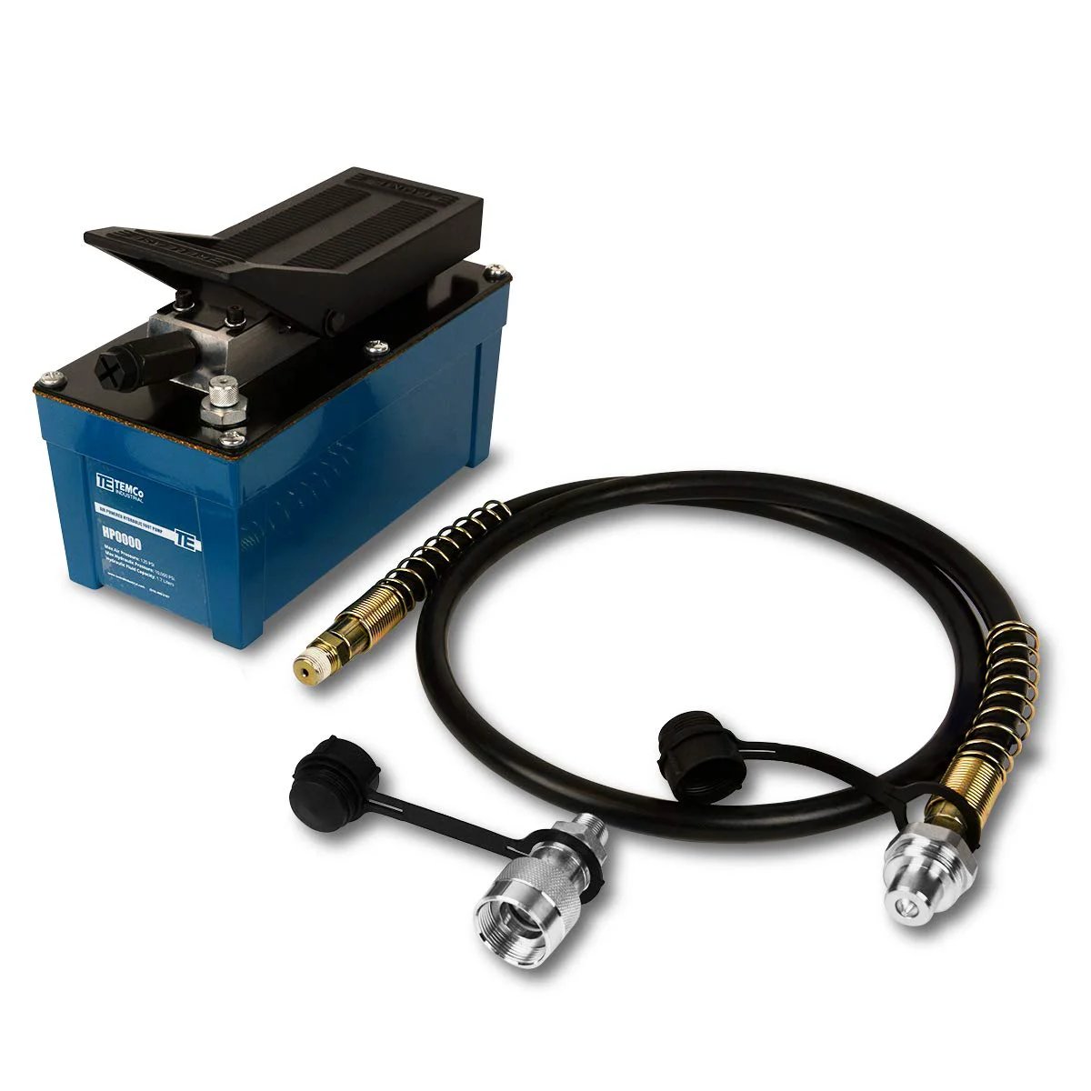 High Pressure Air Hydraulic Pump Power Pack Unit With 10K Psi And 103 Cu In Capacity, Compact Portable Design, Rebuildable All Metal Build, TUFFCOAT Finish, Three Eighth NPT Quick Hydraulic Coupler With Dust Cap, 5 Year Warranty TEMCo HP0000