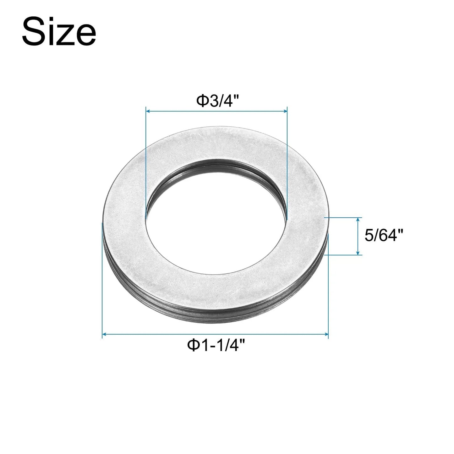 Pro Grade Heavy Duty Thrust Needle Roller Bearing Set With Washers For High Load Machinery, 3/4 Inch Bore, 1-1/4 Inch Outer Diameter, 5/64 Inch Total Thickness.