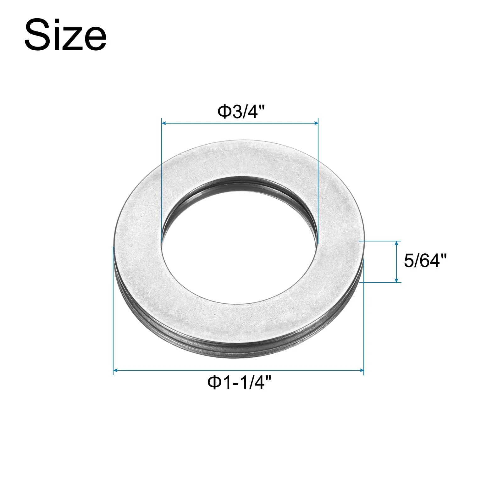 Pro Grade Heavy Duty Thrust Needle Roller Bearing Set With Washers For High Load Machinery, 3/4 Inch Bore, 1-1/4 Inch Outer Diameter, 5/64 Inch Total Thickness.