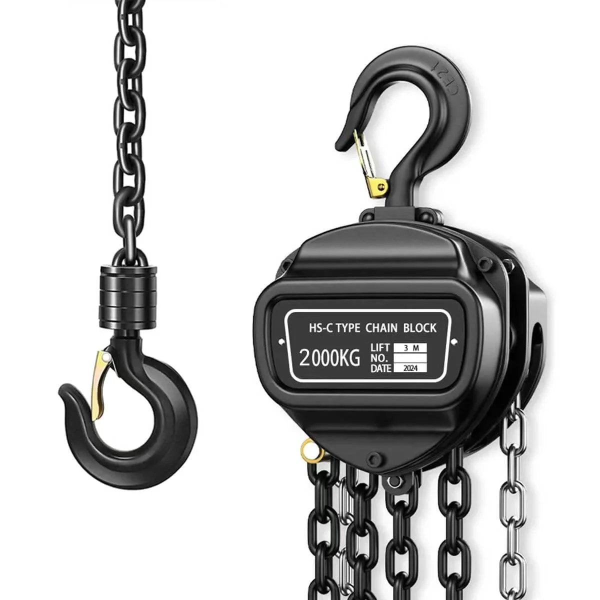 2 Ton Manual Chain Hoist With 10 Ft Lift Height And 4400 Lbs Capacity, G80 Galvanized Carbon Steel Chain, Auto Chain Lead, 360 Degree Rotation Hook For Warehouse