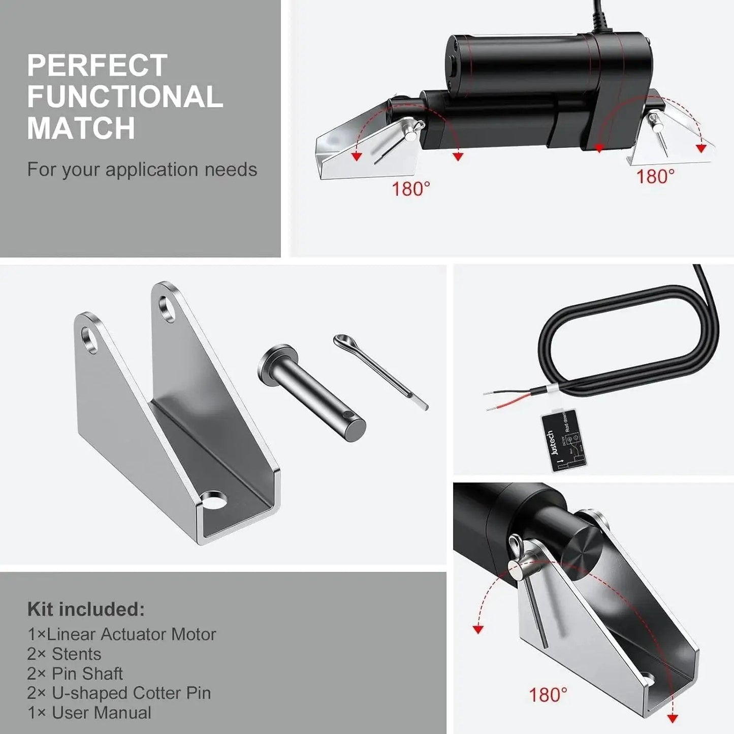 Built-Tough 12V Linear Actuator With 660 Lbs, 3000 N, 2-Inch Travel, Silent Operation, IP65 Weatherproof, Bracket Included