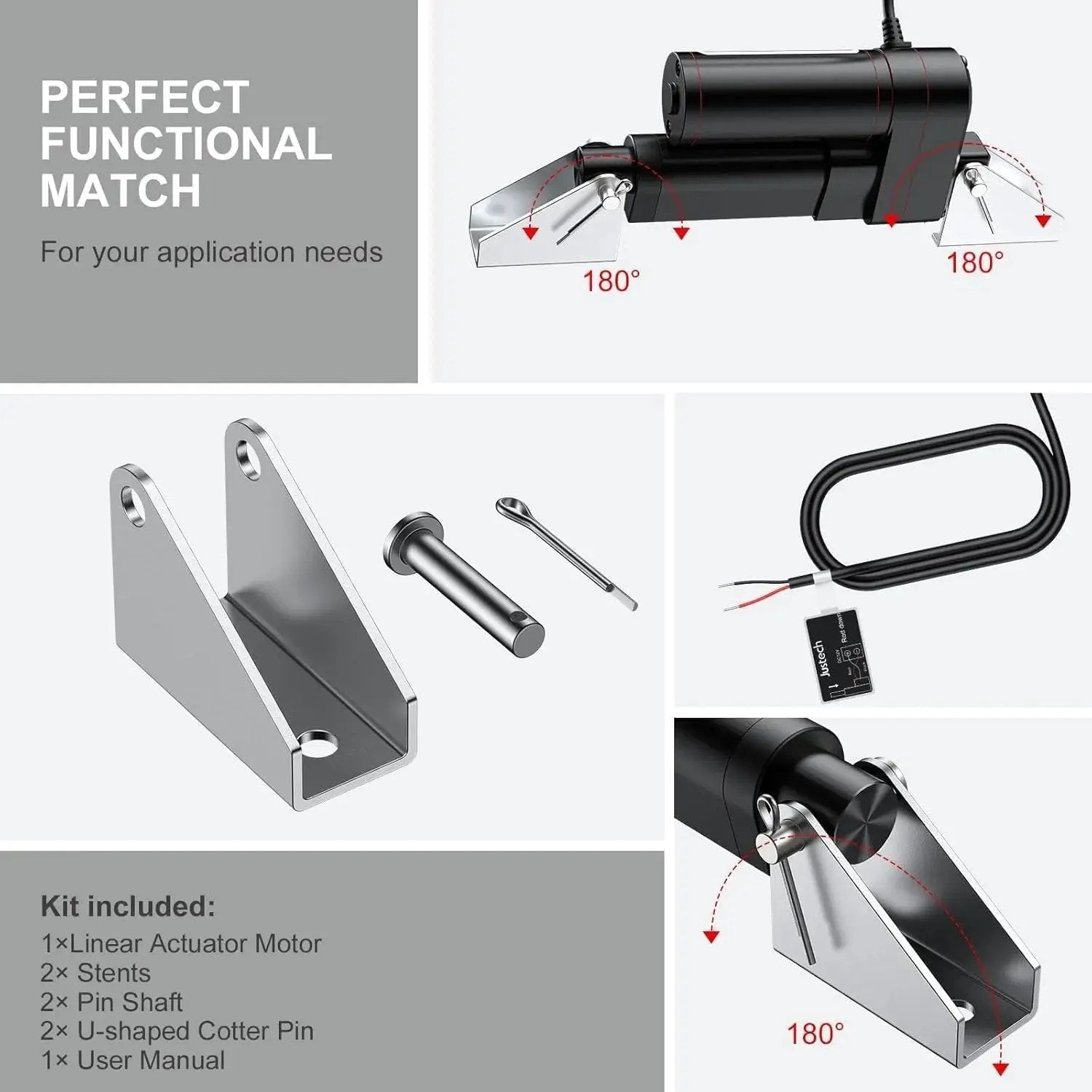 Built-Tough 12V Linear Actuator With 660 Lbs, 3000 N, 2-Inch Travel, Silent Operation, IP65 Weatherproof, Bracket Included