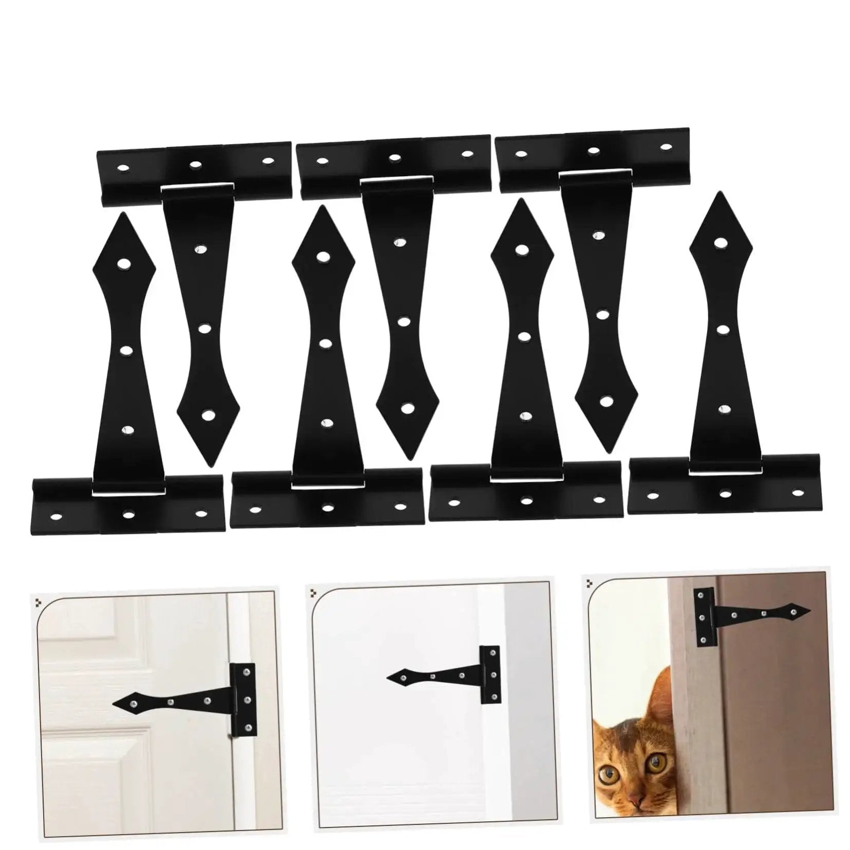 Image of 8 Piece Heavy Duty Iron Cabinet Hinges for Doors, showcasing smooth finish tee hinges used on cabinets and structures.