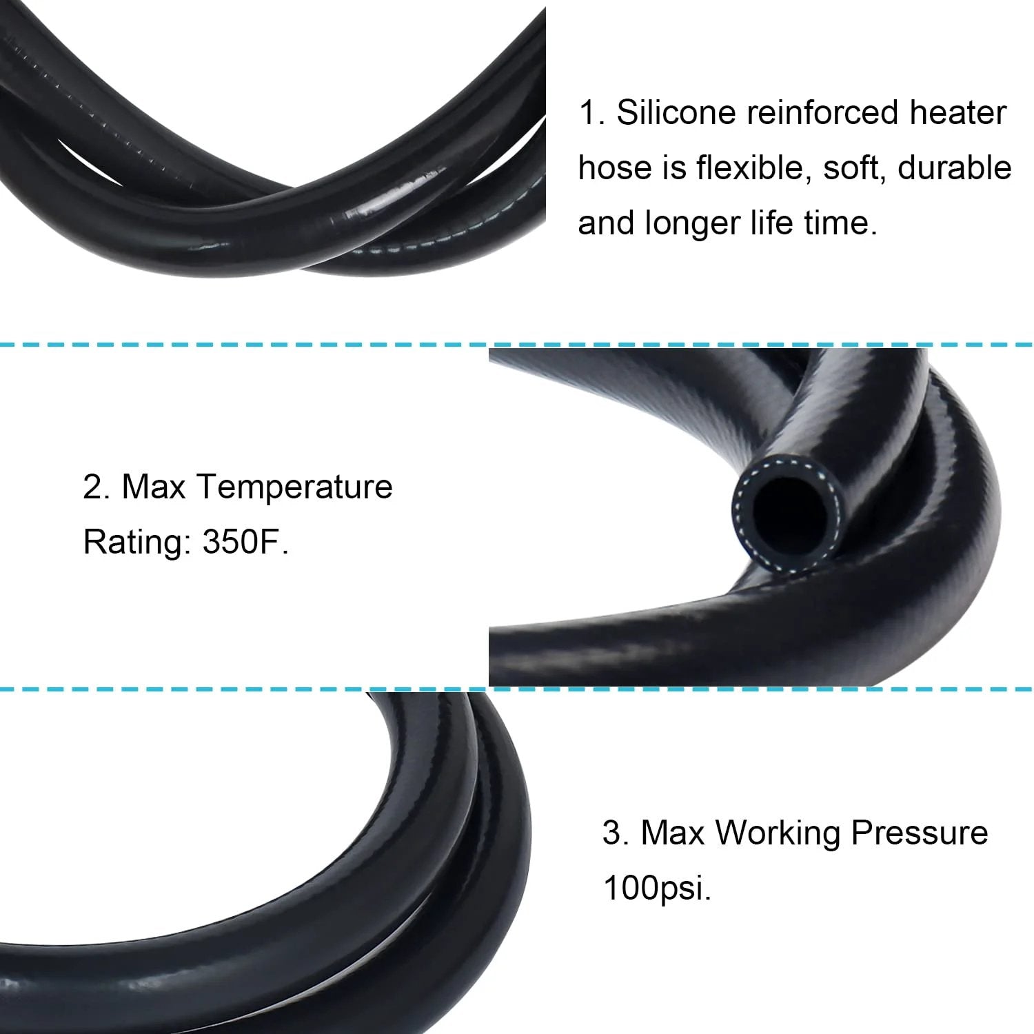 Heavy Duty Silicone Heater Hose For Auto 0.25 Inch ID X 5 Ft Long Reinforced Vacuum And Coolant Line shown coiled