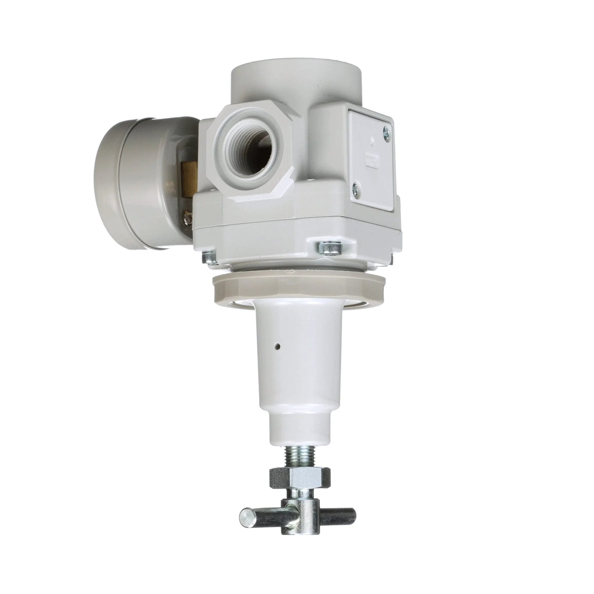 Heavy Duty Air Pressure Regulator With T Handle And Gauge For 3/8 Inch NPT, 0 To 150 PSI Regulation, 250 PSI Max, 110 SCFM At 90 PSI, Relieving Type Regulator, Includes 0 To 150 PSI Gauge And Bracket, Made In Korea, 1 Year Warranty PneumaticPlus