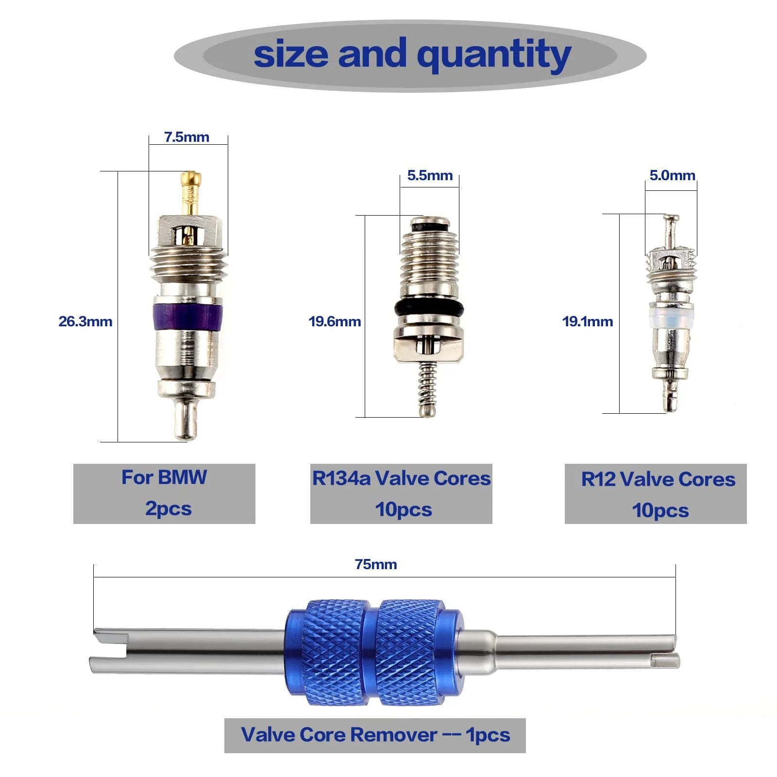 Pro Grade 40 Pc Car Air Conditioning Valve Core Kit For R12 R134a Refrigerant Systems With Double Head Dismantling Remover Tools Assortment