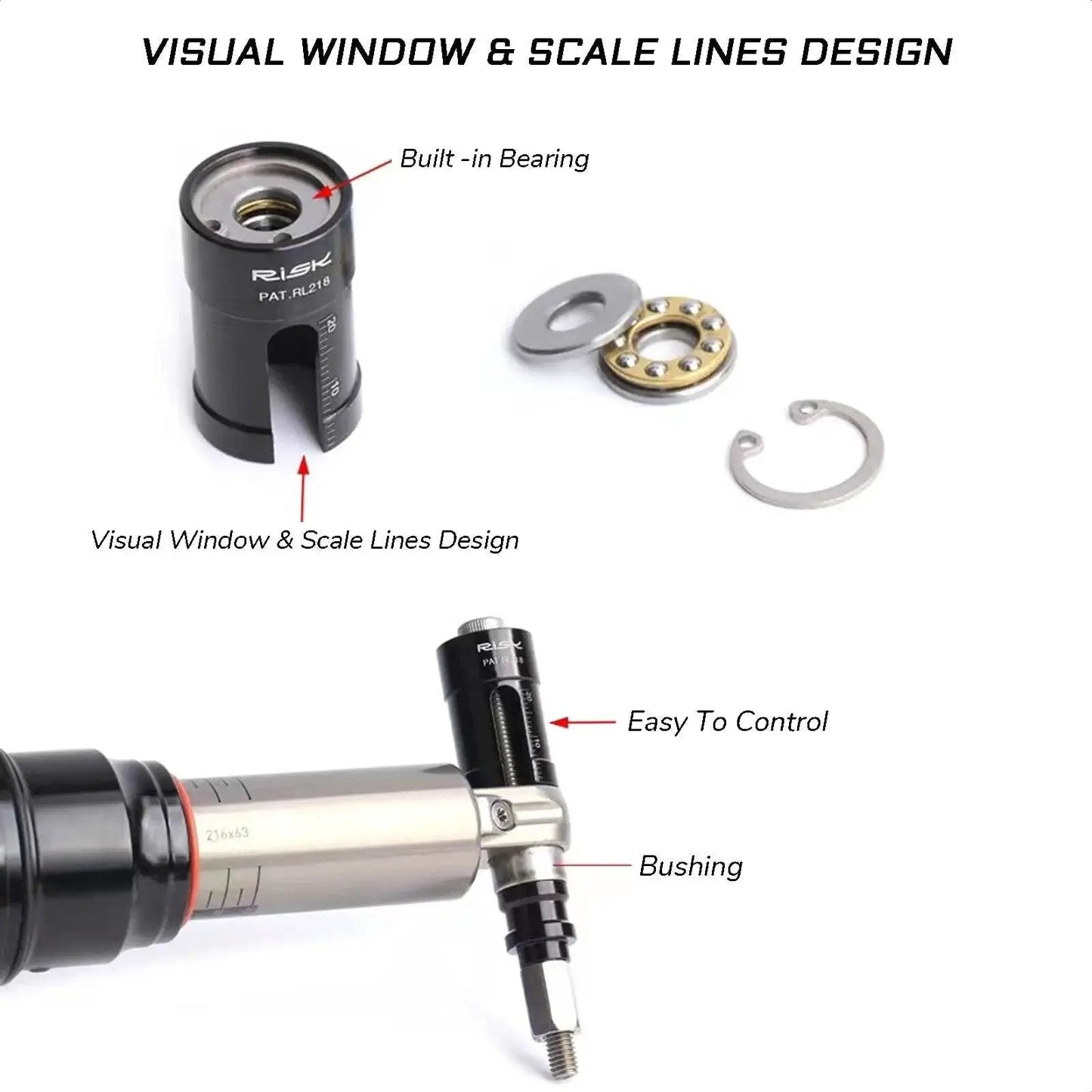 Rear Shock Eyelet Bushing Removal And Installation Tool visual window and scale lines with built-in bearing; easy to control.
