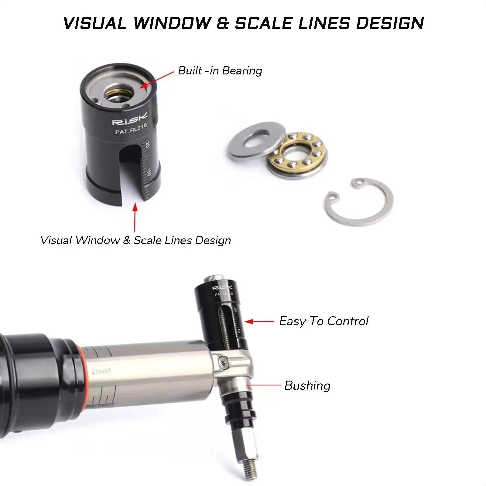 Rear Shock Eyelet Bushing Removal And Installation Tool visual window and scale lines with built-in bearing; easy to control.