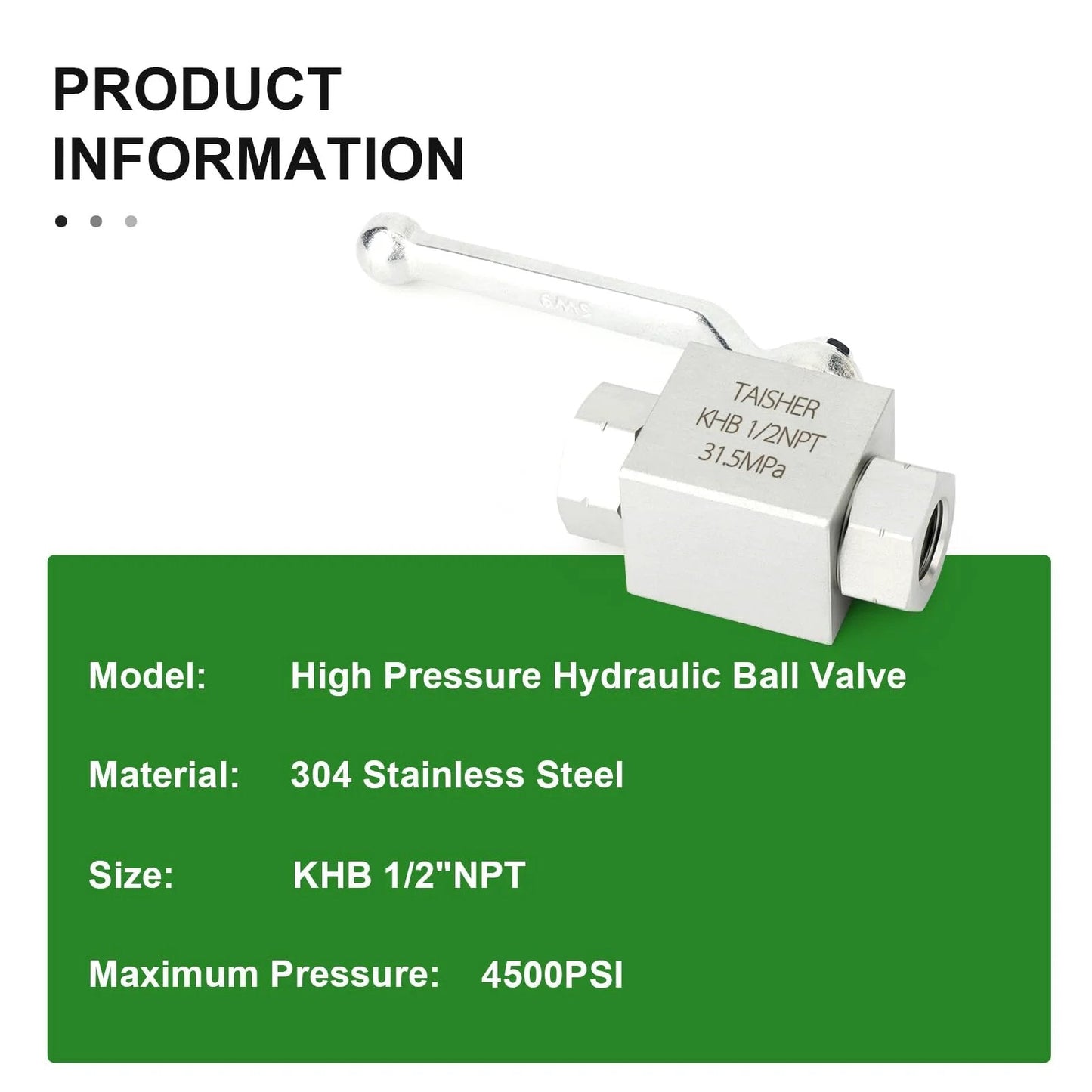 Heavy-Duty 1/2 Inch NPT High Pressure Hydraulic Ball Valve With Carbon Steel Body, Galvanized Finish, NBR Seals, 2-Way Shutoff