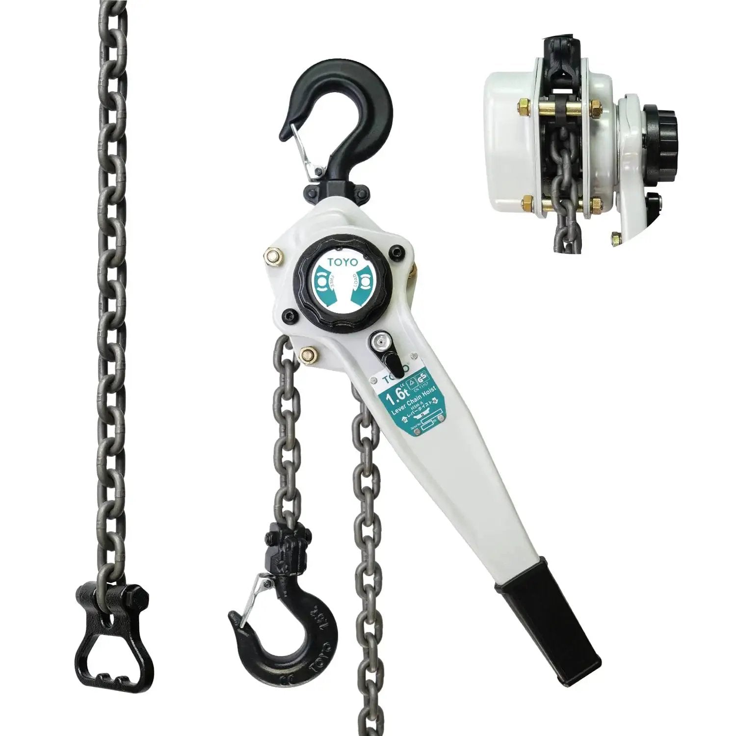 Lever Chain Hoist 3500 Lbs 20 Ft With G80 Alloy Chain And 2 Heavy Duty Hooks shown with long chain and two sturdy hooks