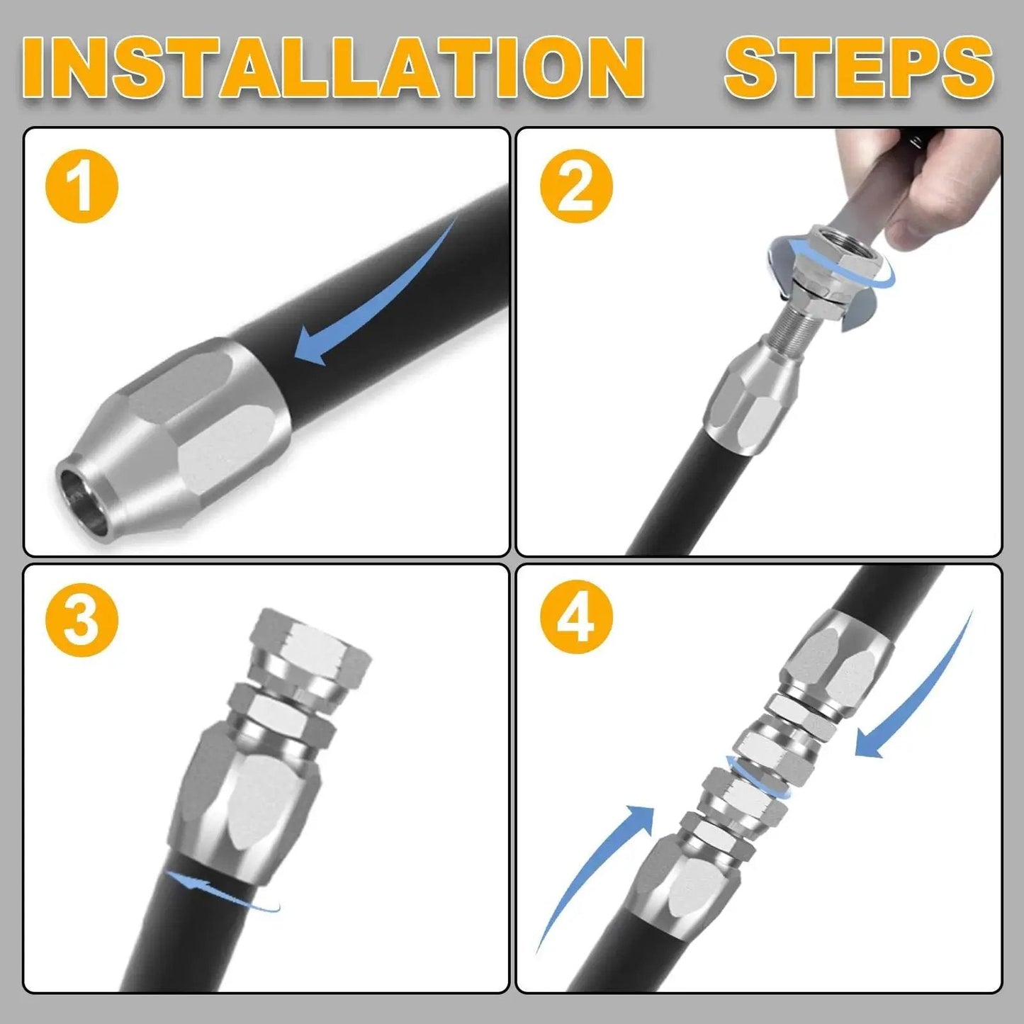 Three Pack Reusable Hydraulic Hose Repair Kit With One Quarter Inch Three Eighths Inch And One Half Inch Inner Diameter Fittings installation steps