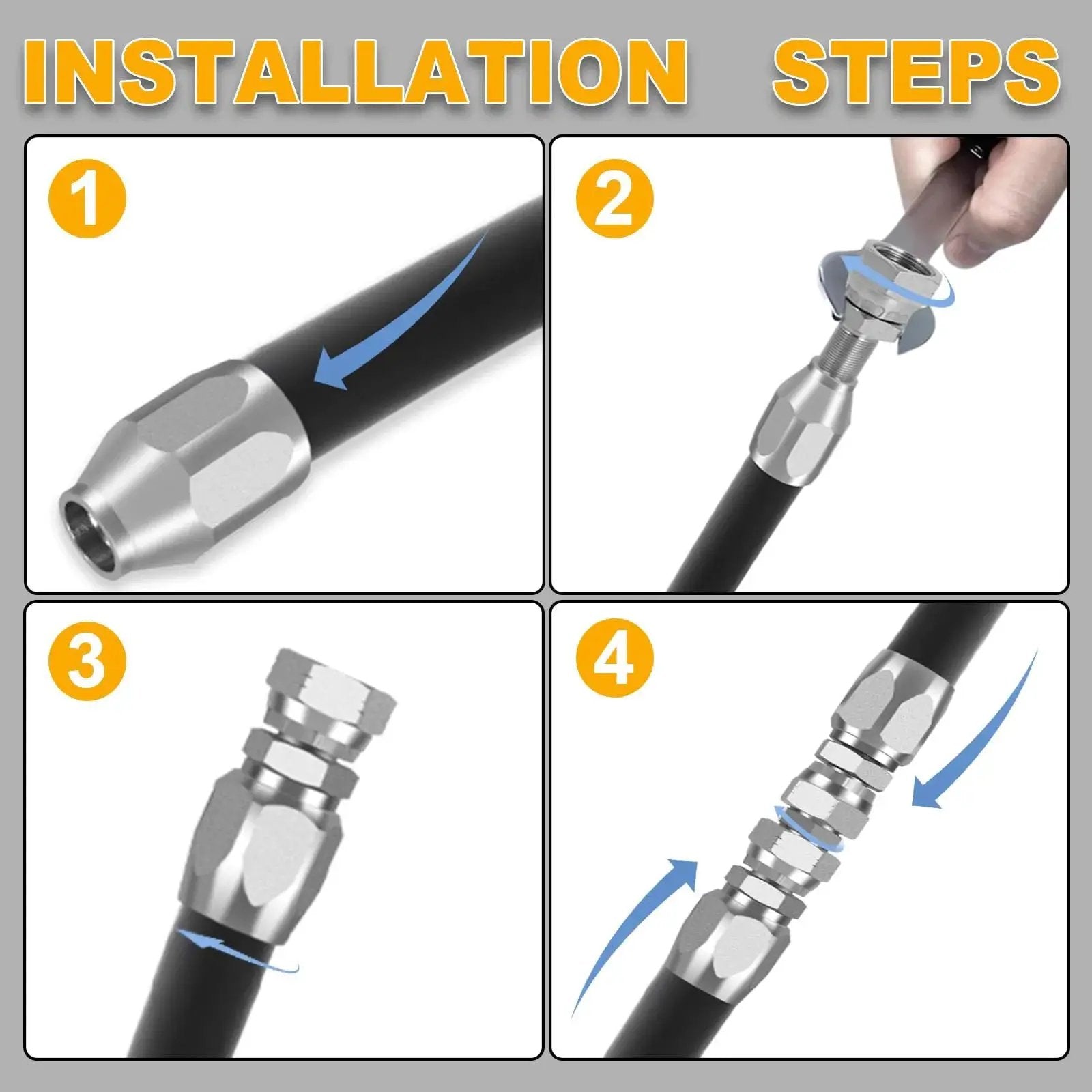 Three Pack Reusable Hydraulic Hose Repair Kit With One Quarter Inch Three Eighths Inch And One Half Inch Inner Diameter Fittings installation steps