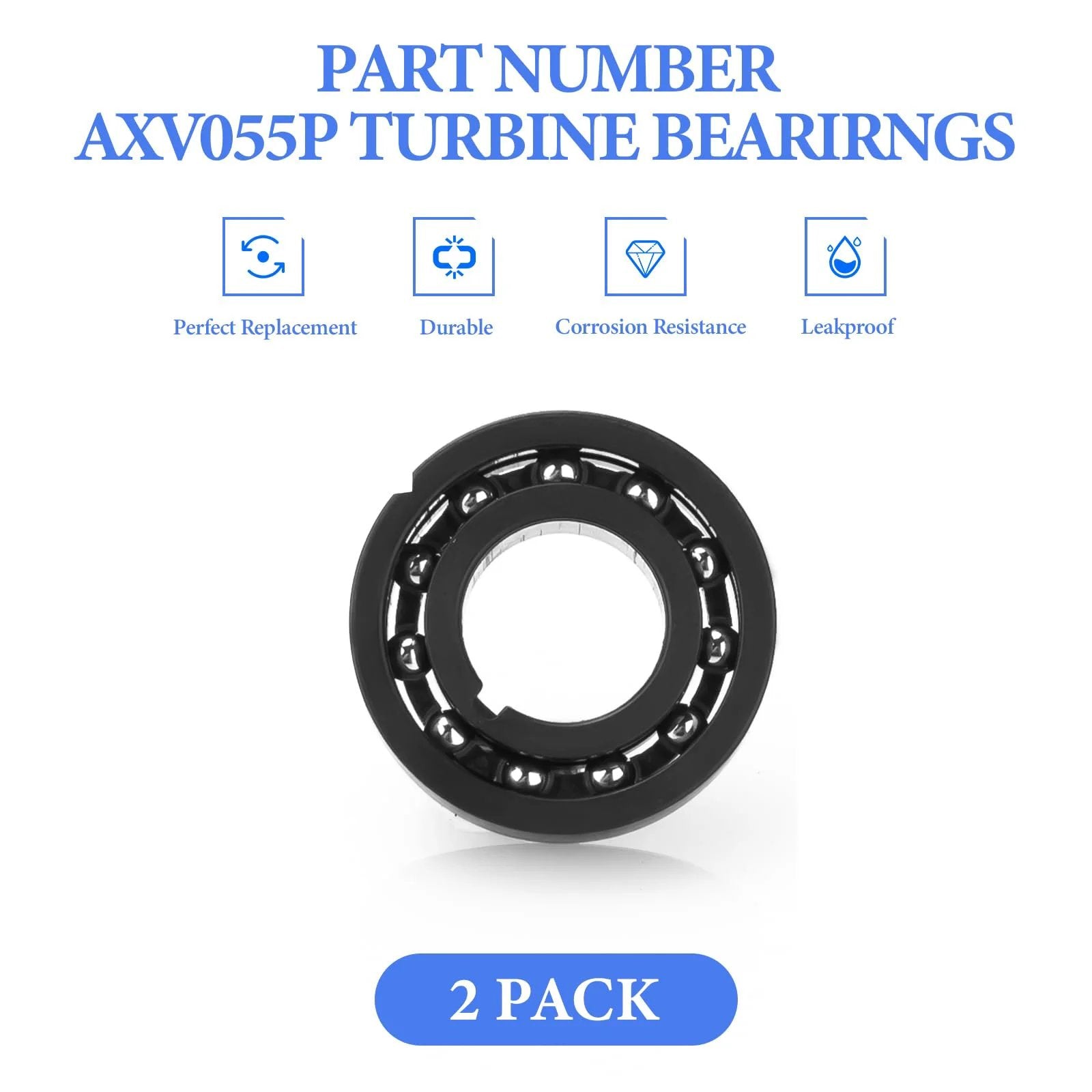 Front view of AXV055P Turbine Bearings Replacement Pack For Hayward Pool Vac Cleaners Navigator Ultra Diver Dave Wanda Whale Compatible 2 Pack.