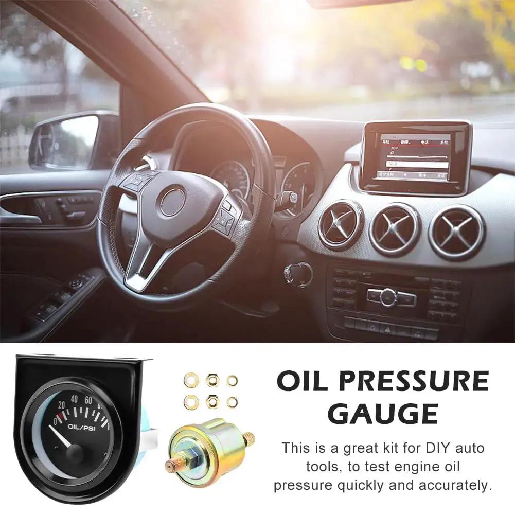 Two Inch Oil Pressure Gauge Kit 0 To 100 PSI For Universal Cars DC12V White LED Display With Sensor And Mount Frame in car interior