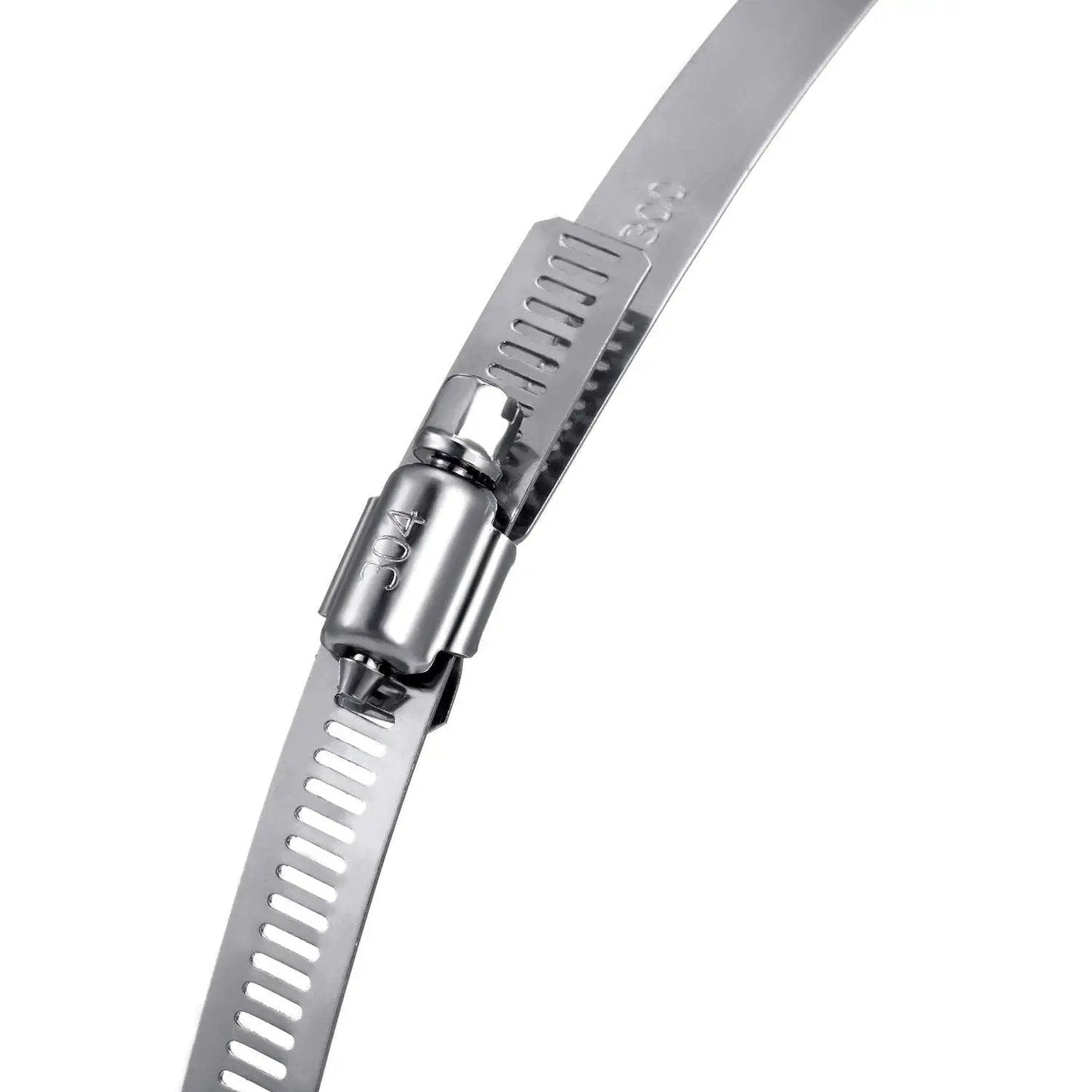 Close-up of the 12 Inch Adjustable 304 Stainless Steel Duct Clamps Worm Gear Hose Clamps Pack for Pipe Intercooler Plumbing Tube and Fuel Line 4 Pieces