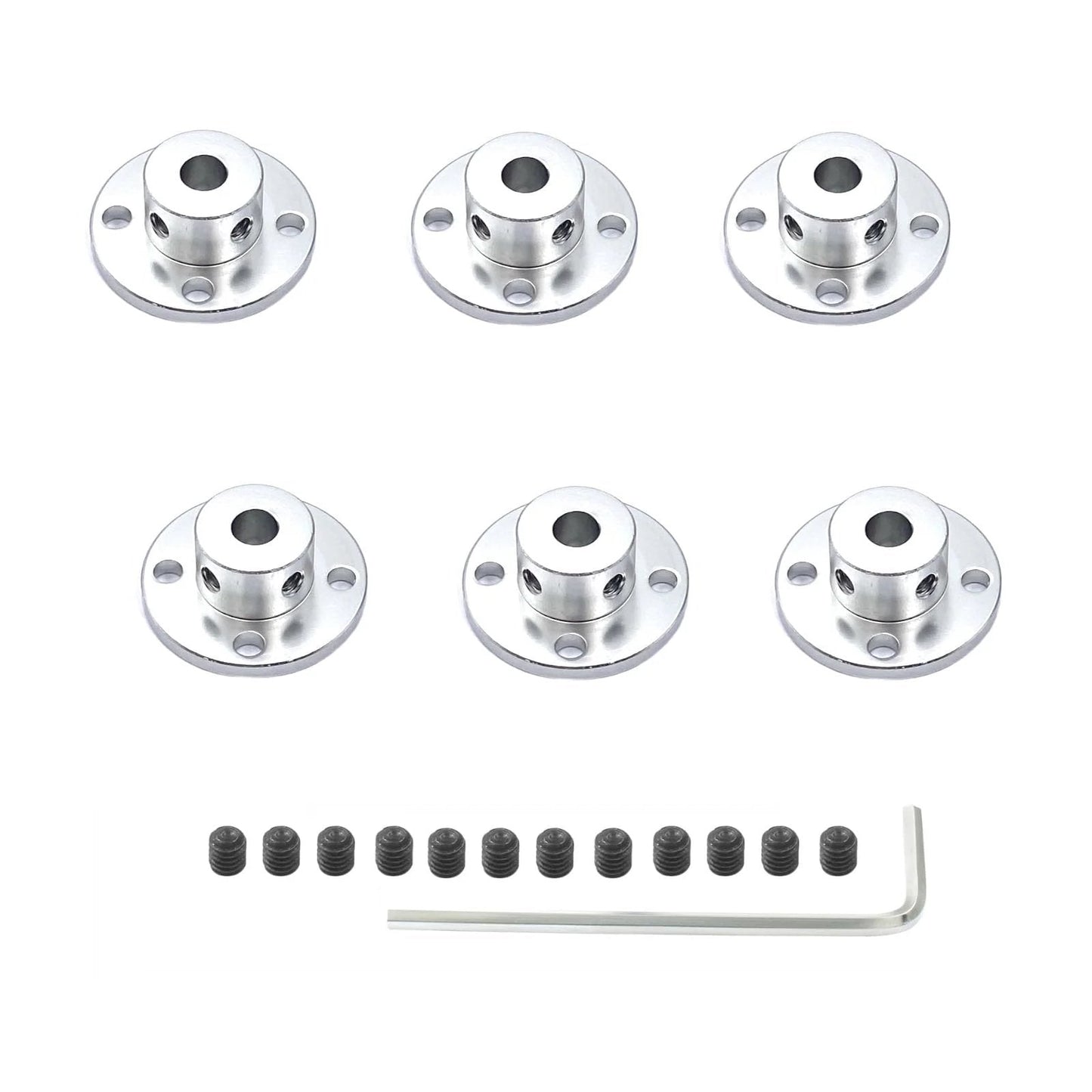 6 Pcs 6mm Flange Shaft Couplings Aluminum Mounting Hub For DIY RC Model Motors, Lightweight Aluminum Alloy, Includes Hex Wrench And 12 M4 Screws For Stable, Easy Motor Connections