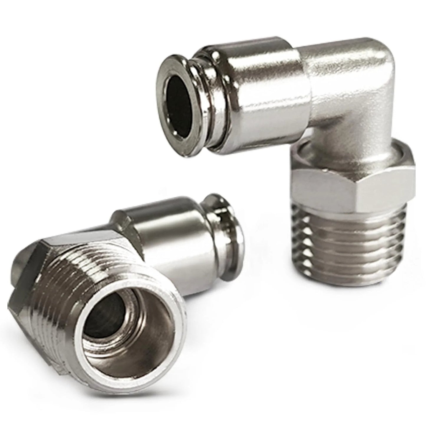 2 Pack Pneumatic Male Elbow Fittings Heavy Duty One Quarter Inch Tube OD To One Quarter Inch NPT 304 Stainless Steel Push To Connect Air Suspension Fittings For Semi Trucks Trailers And Tractors FloVentis