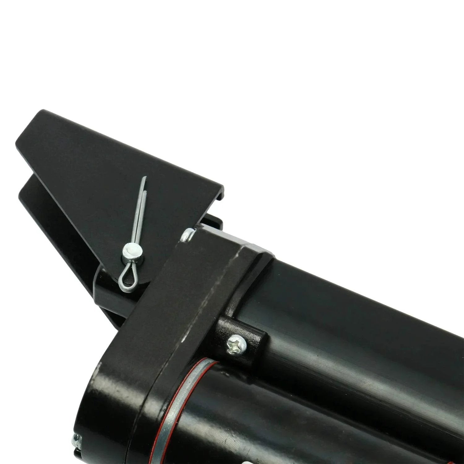 Close-up of Two Pack Black Heavy Duty Steel Mounting Brackets For Linear Actuators With 6mm Holes And About 20mm Spacing Iron Steel Rust Resistant