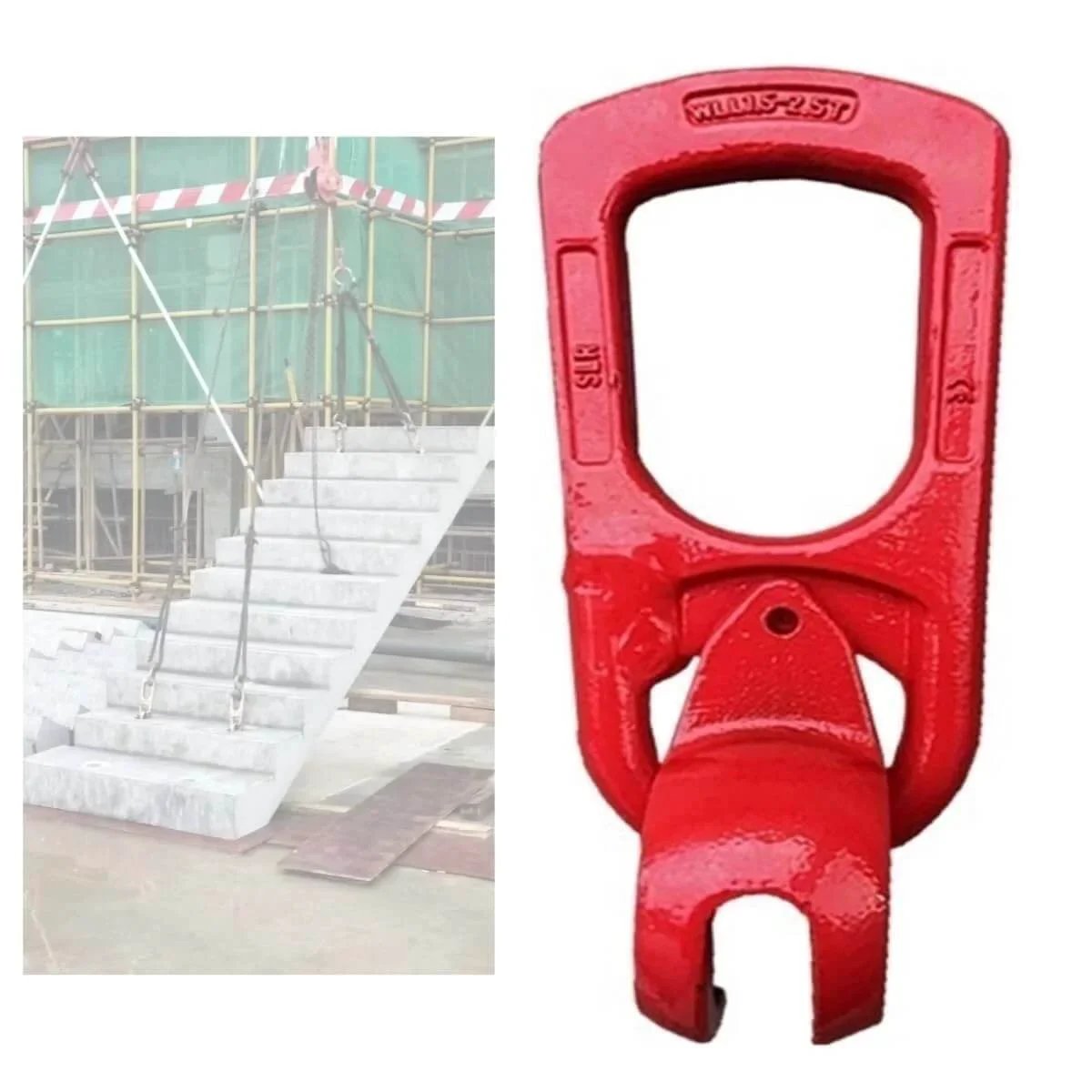 Precast Concrete Lifting Clutch With Steel Lifting Ring And Multi Specification Ring Panel Device Red Finish beside staircase