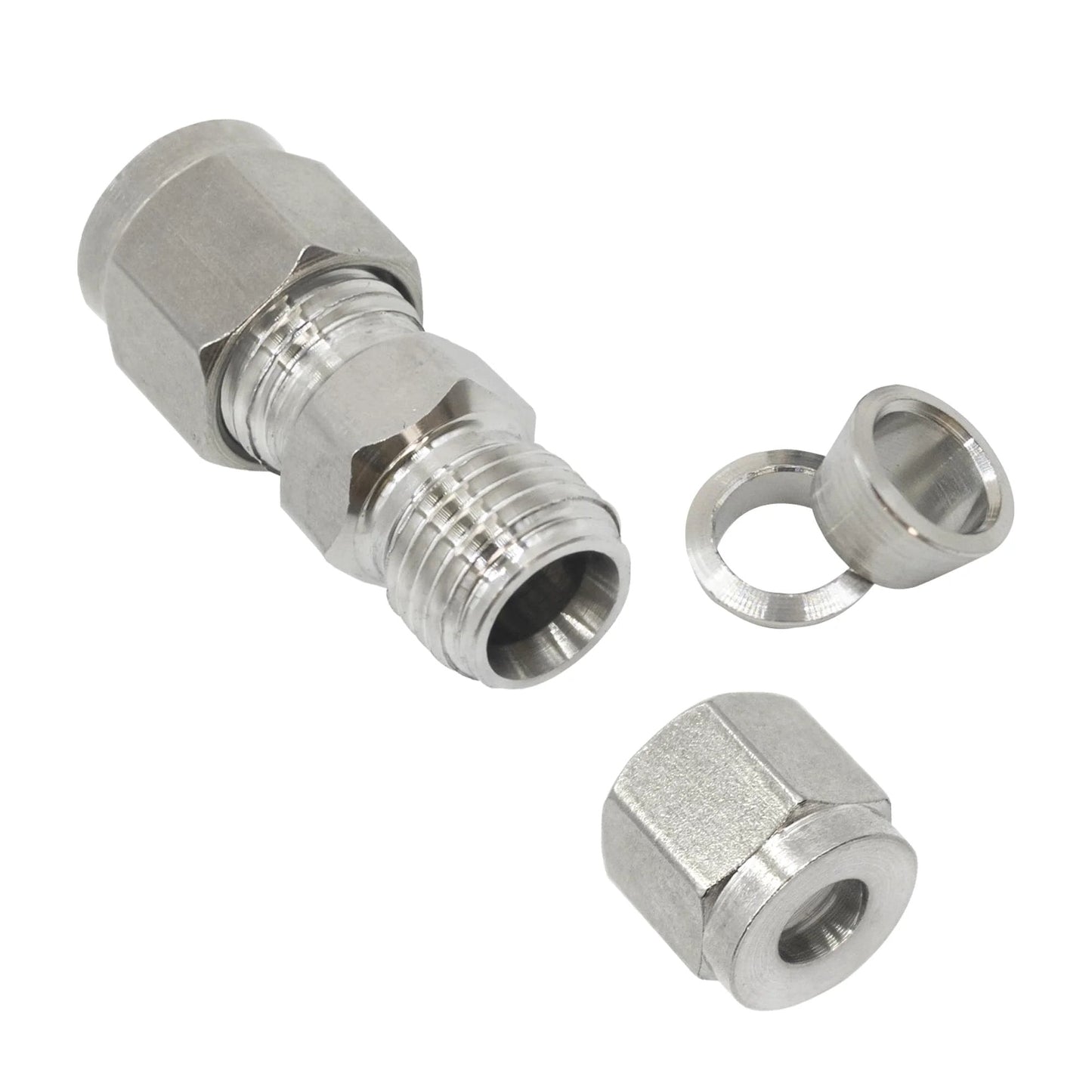 304 Stainless Steel Heavy Duty Compression Union 8mm OD X 8mm OD Tube Fitting Pack Of 2 with double ferrule