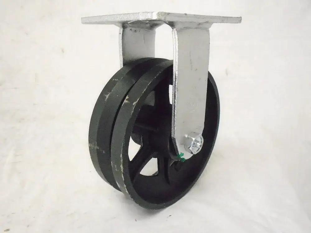 Heavy Duty 6 Inch By 2 Inch Swivel Caster With Brake And Rigid Casters Set For Seven Eighth Inch V Groove Iron Steel Wheels 1000 Lb Capacity