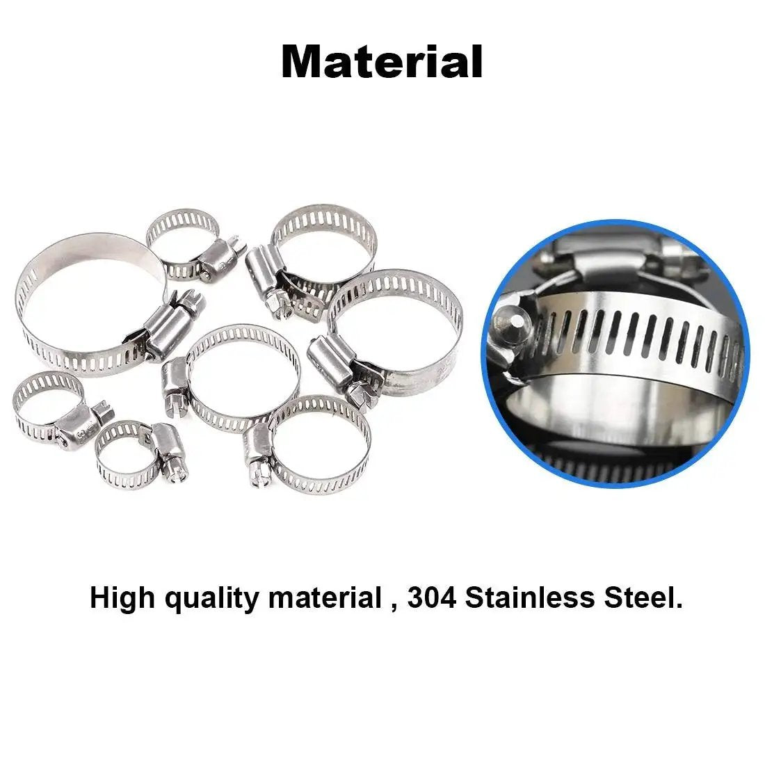 Versatile 65 Piece Set 304 Stainless Steel Adjustable 8 To 44mm Worm Gear Hose Clamp Set, focus on material quality
