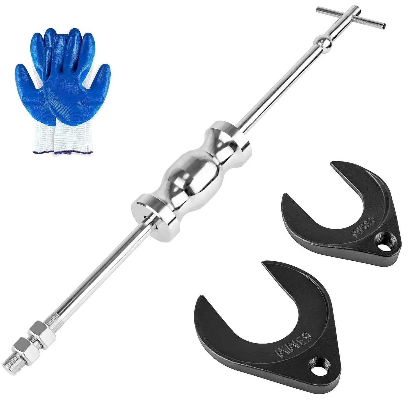CV Axle Puller Tool With Slide Hammer For Front Wheel Drive Vehicles Includes 63mm And 48mm CV Joint Fork Adapters with gloves