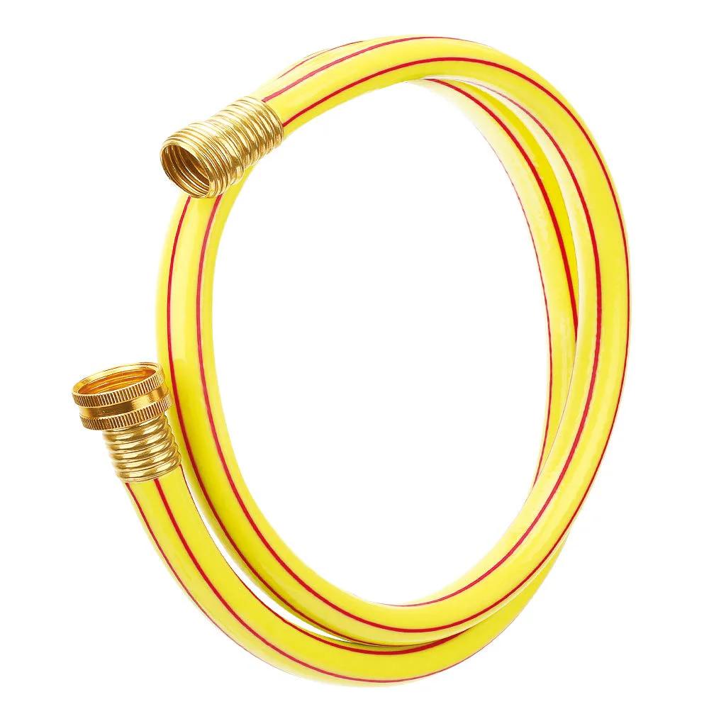 Heavy Duty Short Garden Hose Five Eighth Inch Diameter, Four Foot Length, Lightweight Flexible Water Pipe For Household And Yard Use, Kink Free No Leaking With Brass And Aluminum Fittings Solution4Patio coiled on white background