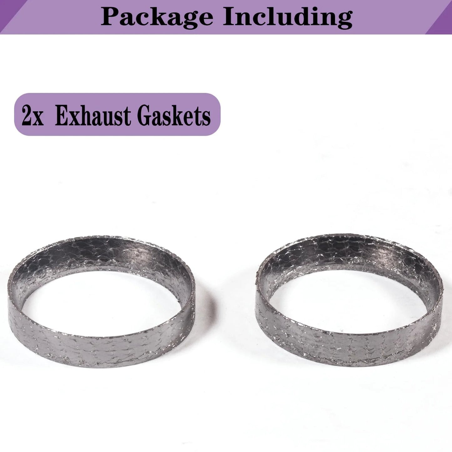 Graphite And Steel Mesh Exhaust Gasket Sheets 48mm Inner Diameter 2 pcs for Harley, shown in package, front view