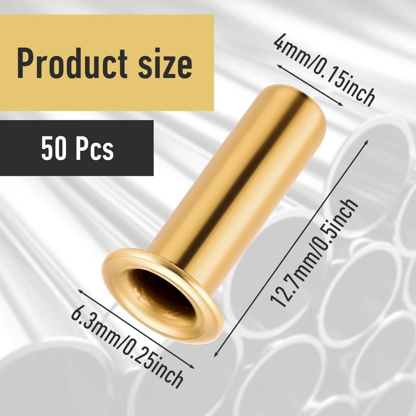 Gold Tone Brass Compression Fittings Set For Tubing One Quarter Inch ID And Four Millimeter OD with size dimensions shown