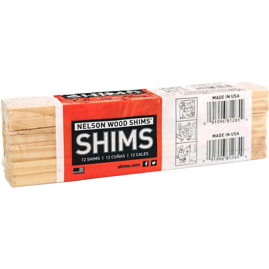 Pack of 12 Nelson Wood Shims, 8-inch kiln-dried natural wood, ideal for leveling doors, cabinets, and appliances. Must Have 8 Inch Wood Shims For DIYers Leveling Doors Cabinets Appliances Floors And More 12 Shims Total Kiln Dried Natural Wood Nelson Brand Trusted By DIYers For Quick Fixes And Perfect Alignment.