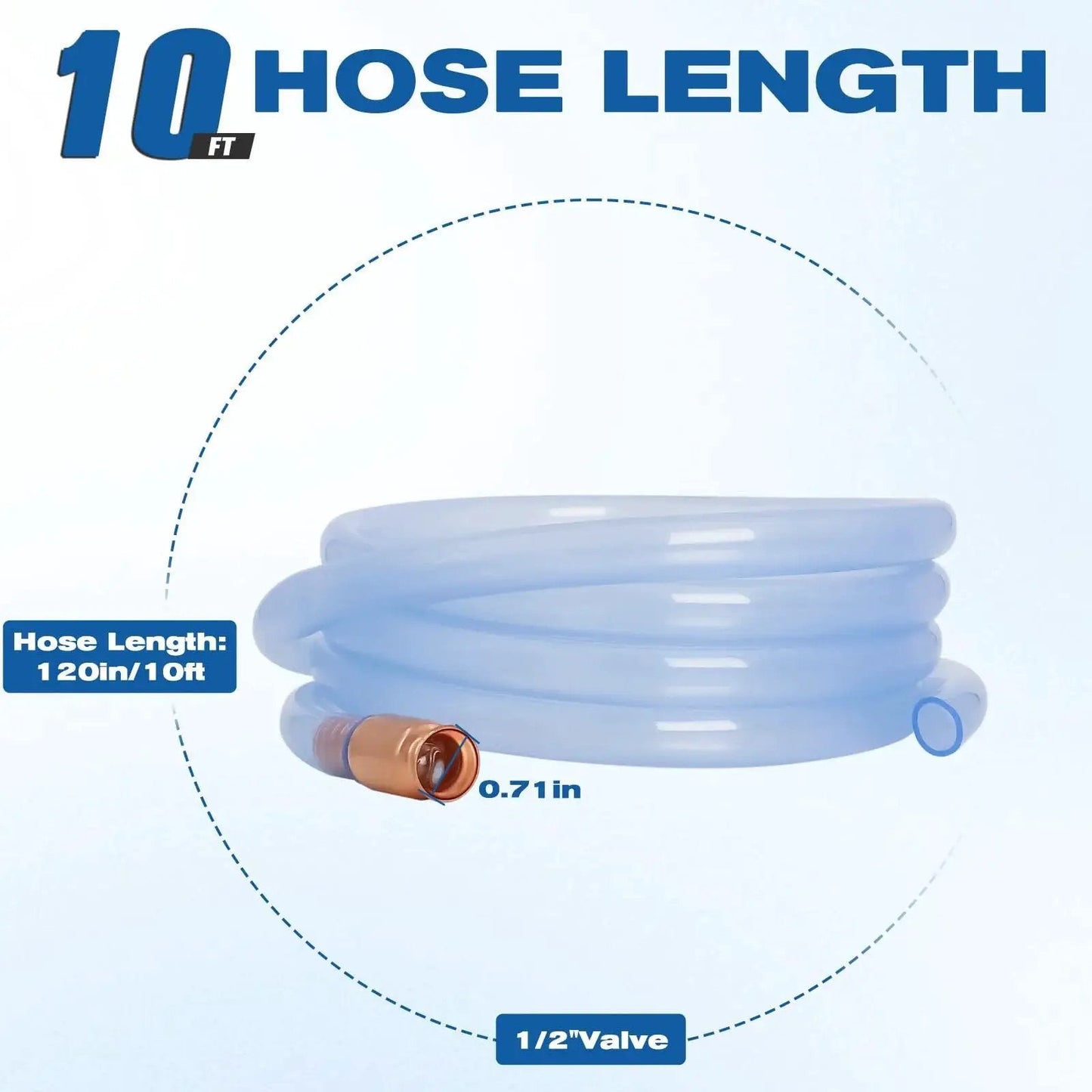 Coiled One Half Inch Siphon Hose for Gasoline and Water Transfer Self Priming 10ft with copper and glass ball pump.