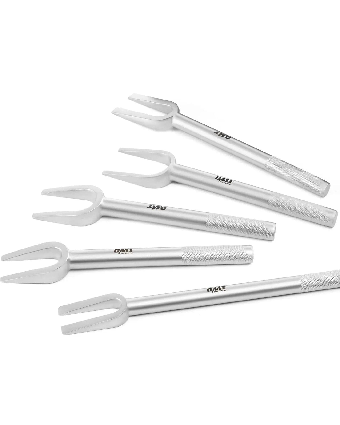 Five Piece Pickle Fork Tool Set For Ball Joints Tie Rods Pitman Arms Removal, showing five metal forks, varying sizes visible