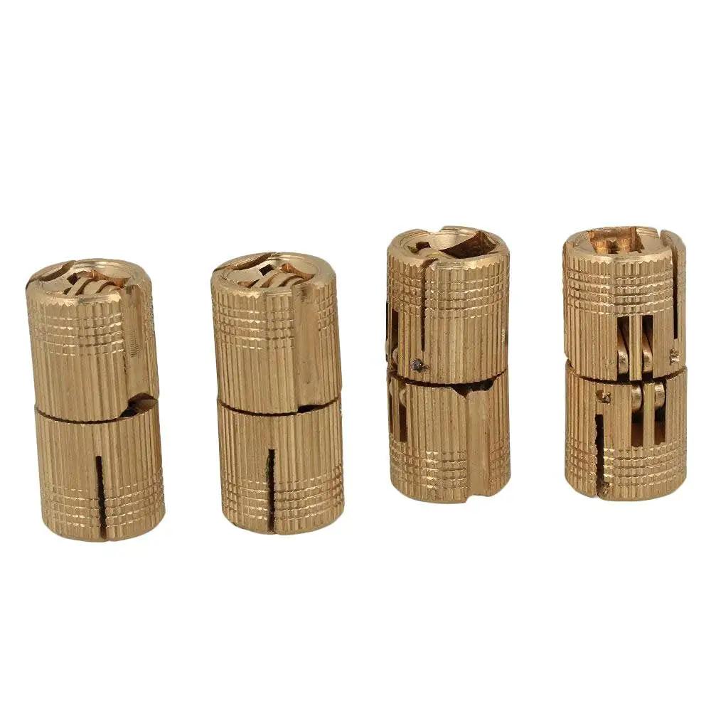 Copper Hidden Barrel Hinges 14mm Set, Concealed 4 Pack for Wooden Doors and Cabinet Doors displayed in close-up view