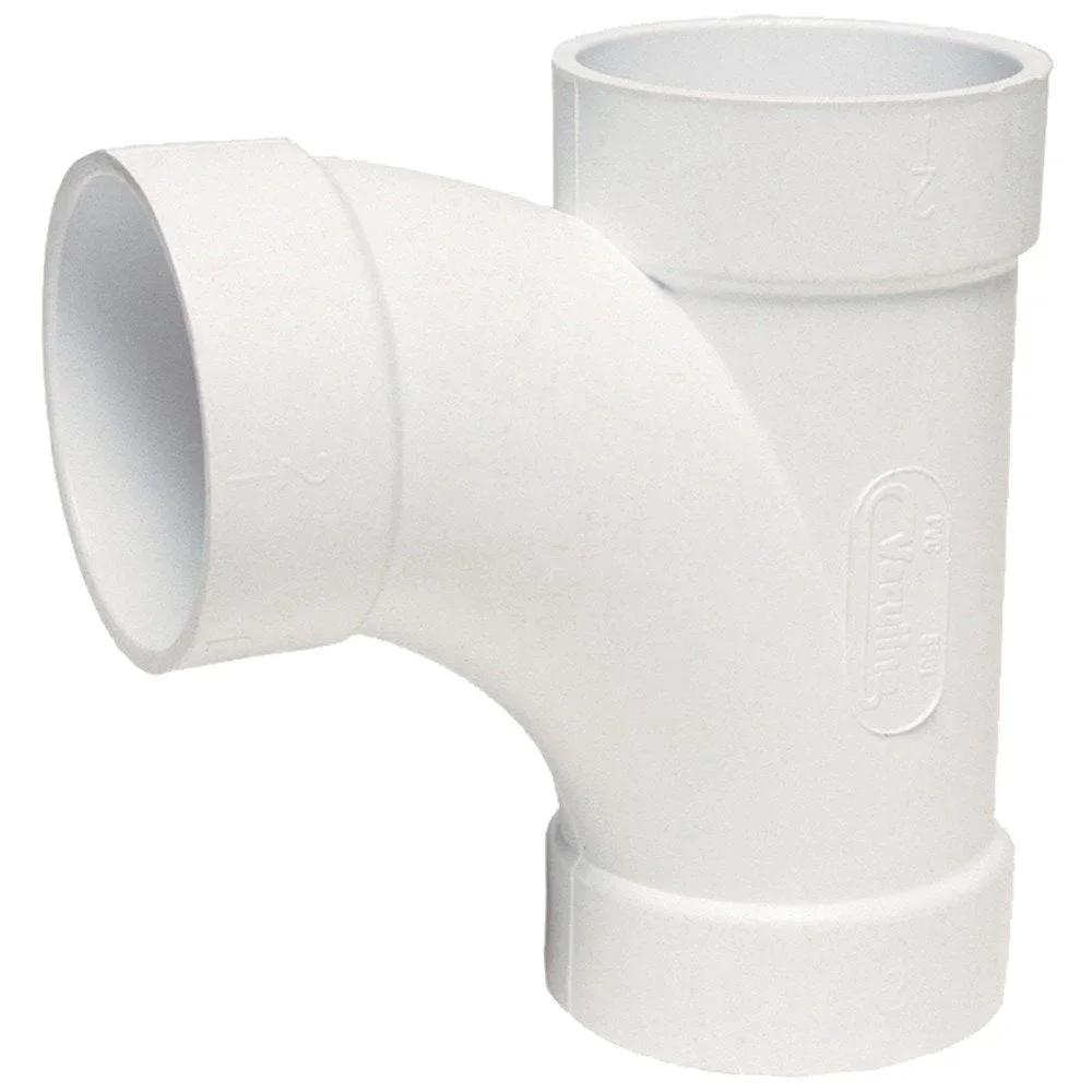 Three Way 90 Degree Sweep T Fitting for Central Vacuum PVC Pipes 2 Inch White Durable PVC Connector with Low Friction Interior
