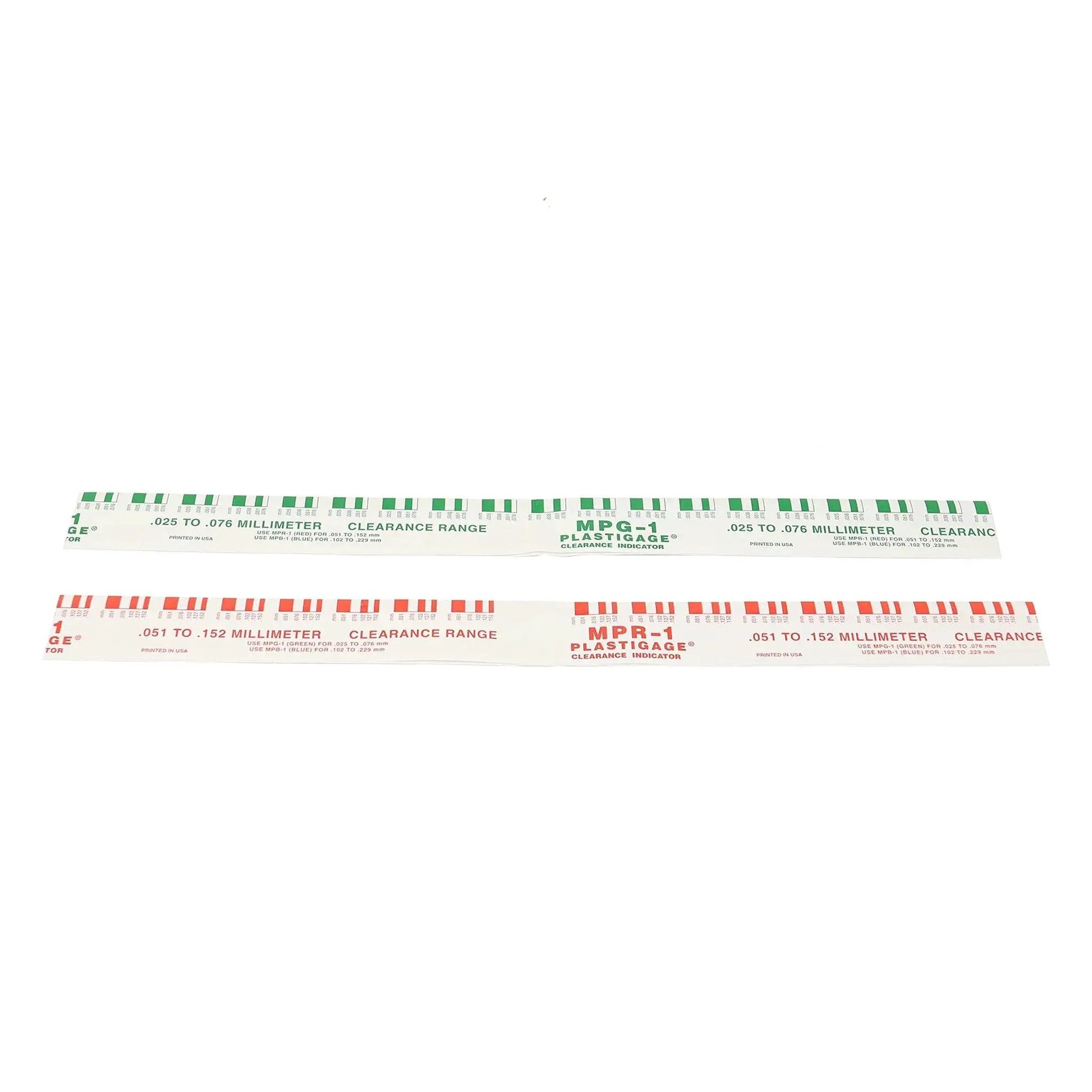 Plastigage 2 Piece Set For Measuring Engine Rod And Main Bearing Clearances Professional Grade Automotive Tool laid side by side.