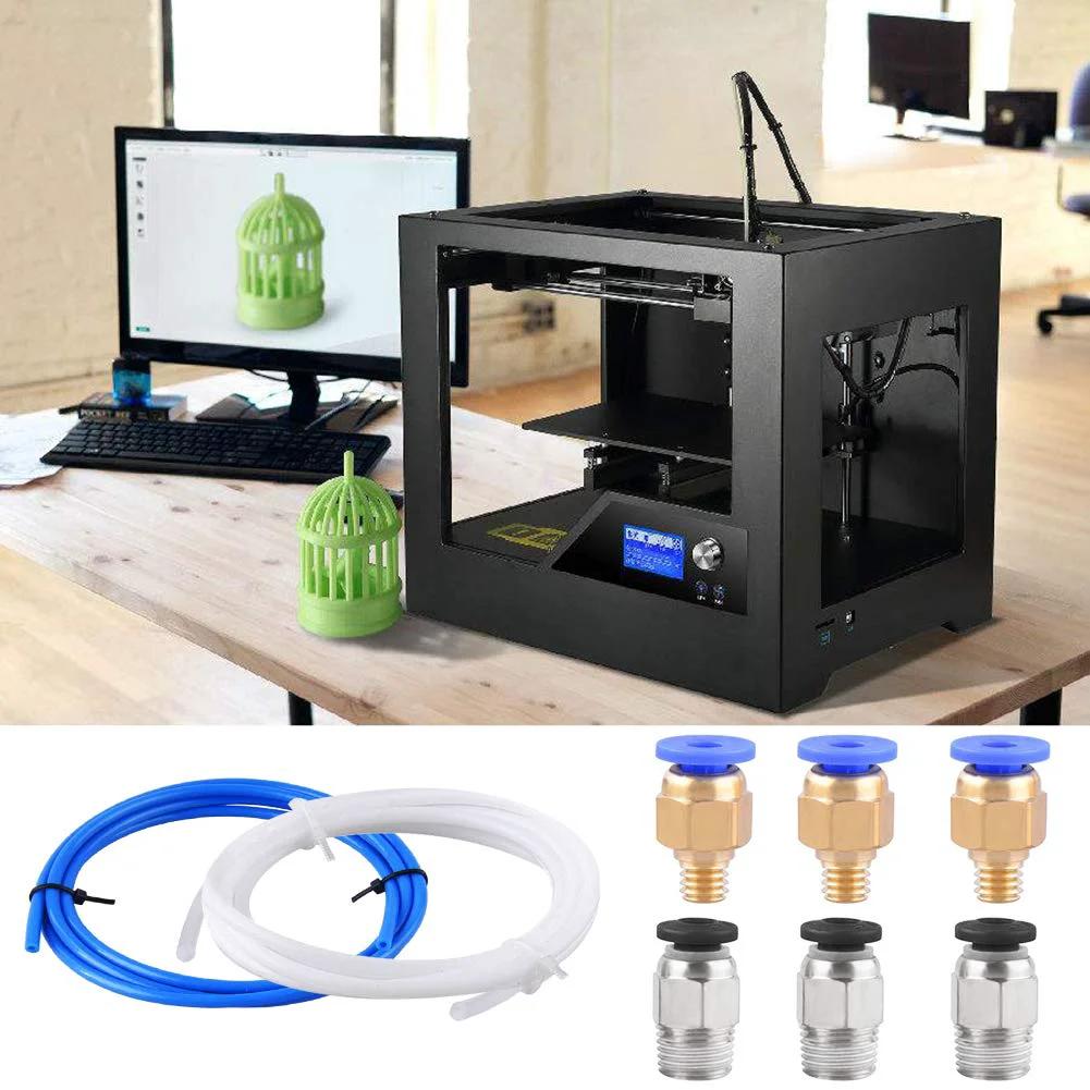 PTFE Teflon Tubing Kit For 3D Printers 1.75mm Filament, 4 x 1m Tubes With 8 PC4 M6 Push Fittings And 8 PC4 M10 Connectors