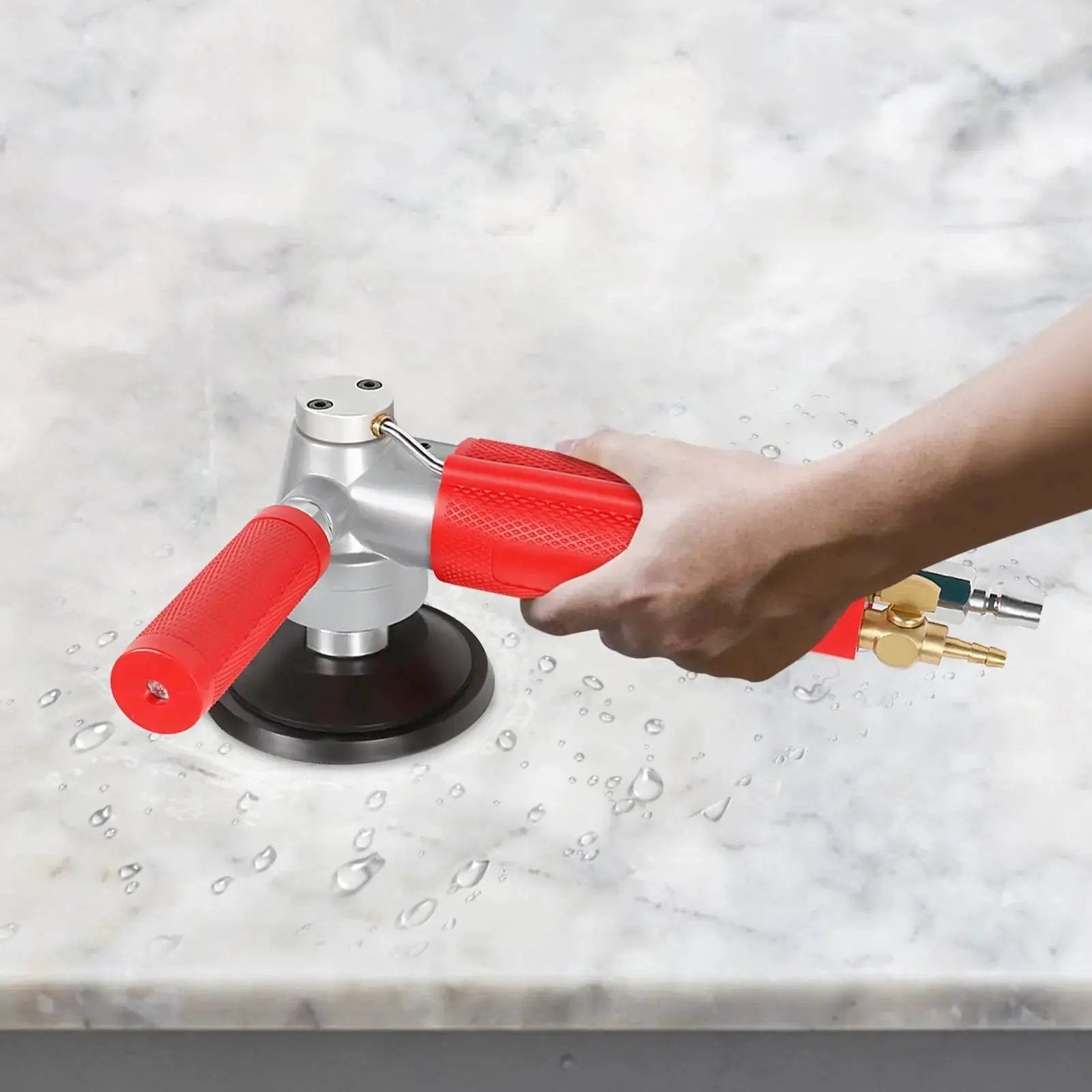 4 Inch Pneumatic Wet Stone Polisher with Water Jet for Marble Granite Concrete Polishing Air Sander 4300 RPM Pro Grade