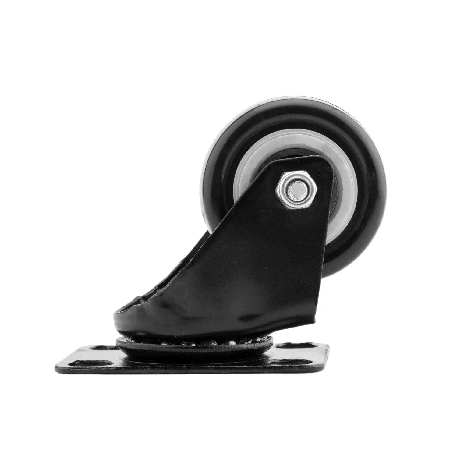 Side view of Heavy Duty 4 Pack 1.5 Inch Polyurethane Caster with Top Plate showing locking brake and swivel mechanism.
