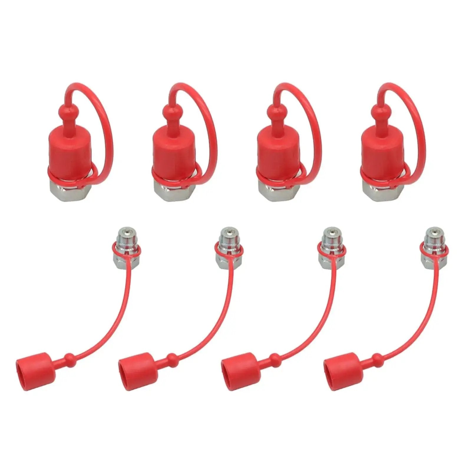 Four Pack One Half Inch Ag Hydraulic Quick Connect Couplers With Matching Caps For Half Inch Ag Thread ISO 5675 Body Rated To 3600 PSI