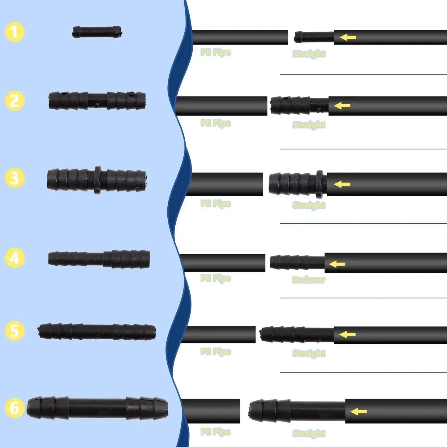 113 Piece Vacuum Connector Set In 12 Sizes, Black Nylon Tubing Connectors For Automotive Hose And Tubing, Diagram View