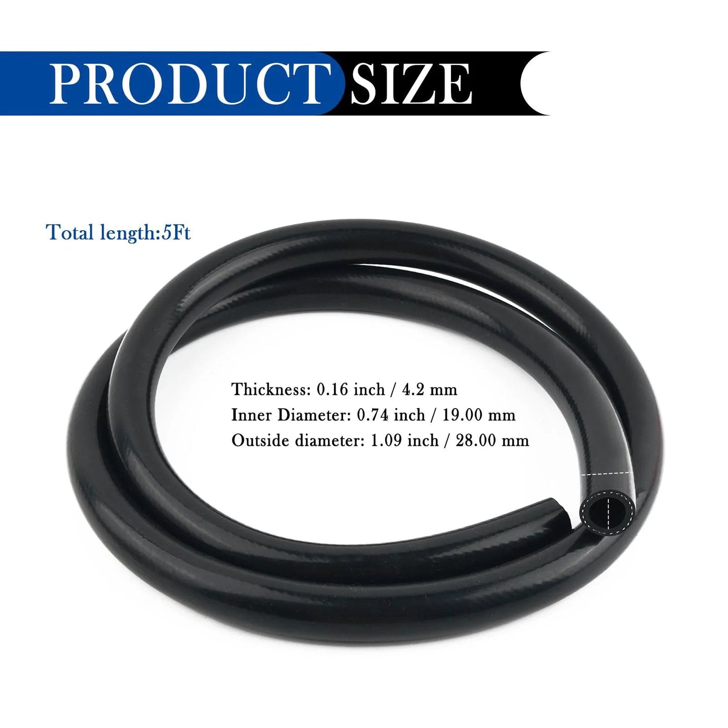 Three Quarter Inch Five Foot Silicone Heater Hose for Your Ride Cooling System, High Pressure 650 PSI Rupture Pressure, coiled view.
